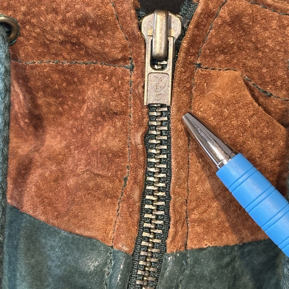 Vtg Preston & York Suede Leather Jacket LG Hooded Colorblock Drawstring Waist - Picture 11 of 16